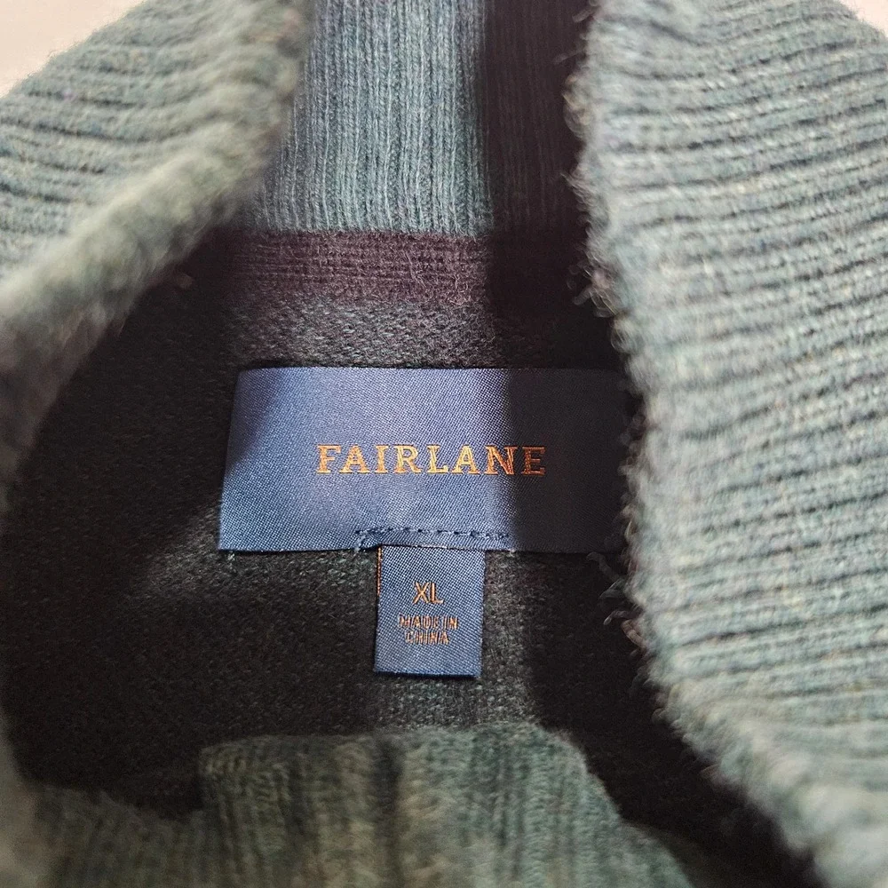 Fairlane Men's XL 1/4 Zip Sweater Cashmere Blend‎ Green Colorblock Soft Pullover